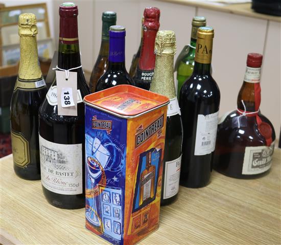 Ten bottles of mixed French wines, one of Cointreau (boxed) and one of Grand Marnier (12)